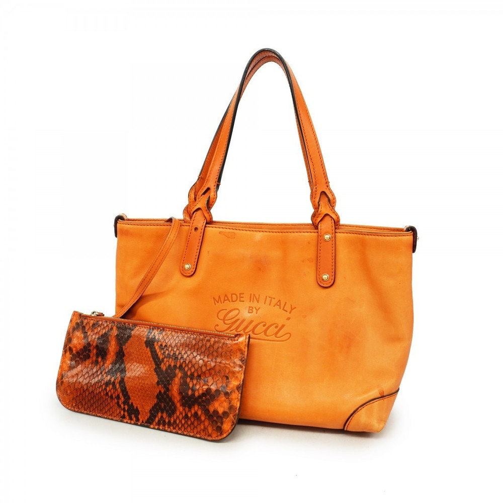 Gucci Python Leather Tote Bag Orange - image 1